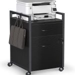 ODK File Cabinet with 2 Drawers, Mobile Office Cabinet with Lock on Wheels, Rolling Office Printer Stand Filing Cabinet for A4, Letter Sized Document with Iron Hook, White